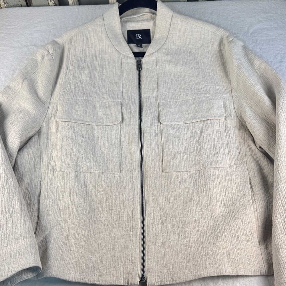 Banana Republic Bella Cotton Linen Light Tan Bomber Jacket XL - Picture 8 of 16
